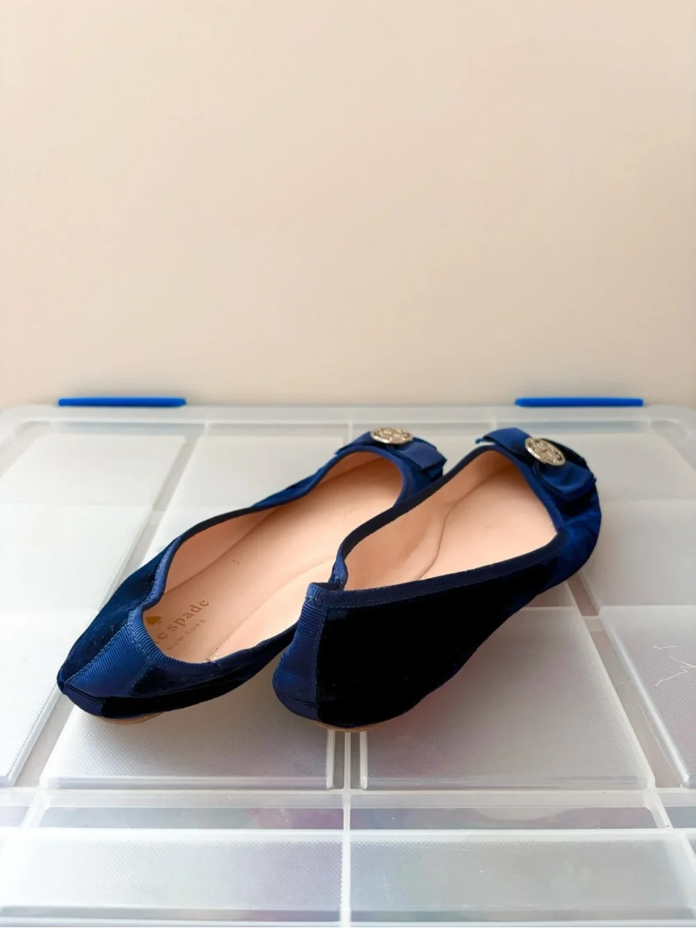 Kate Spade Navy Blue Velvet Bow Ballet Flats